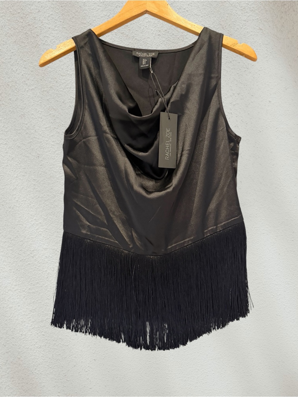 NWT Rachel Zoe Black Fringe Cowl Neck Flapper Top S , Gatsby Hollywood Gam